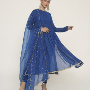 cobalt blue anarkali with chudidar & dupatta