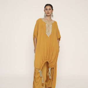 yellow high low kaftan with pant