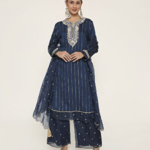 navy blue kurti with palazzo & dupatta