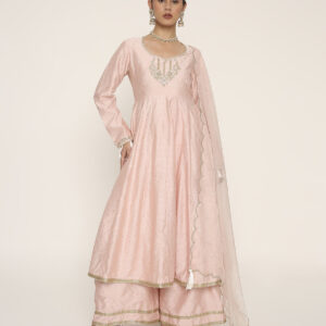 baby pink anarkali with palazzo & dupatta