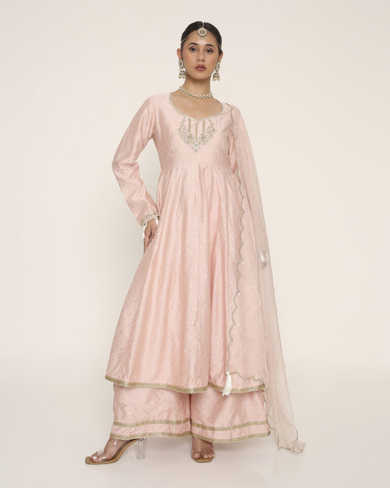 baby pink anarkali with palazzo & dupatta