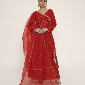 red mastani anarkali with palazzo & dupatta