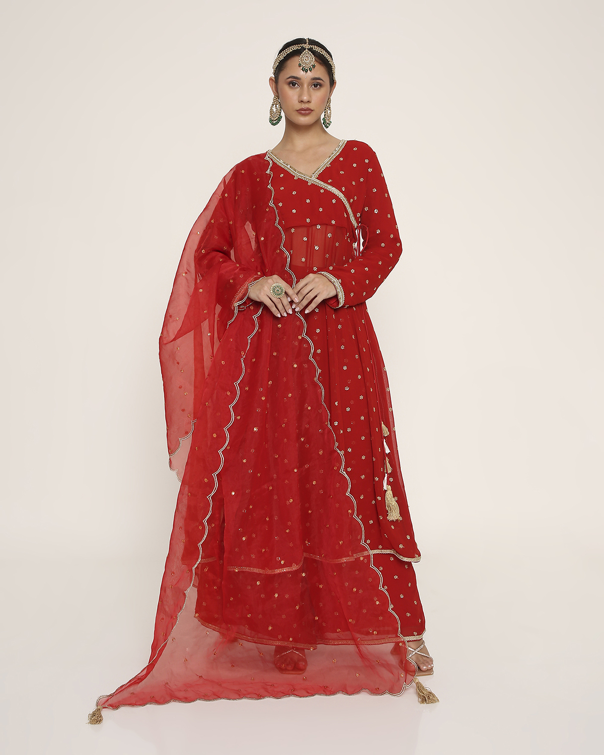 red mastani anarkali with palazzo & dupatta