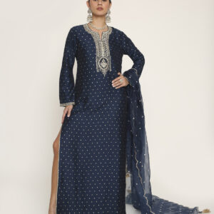 navy blue beyza kaftan with dupatta