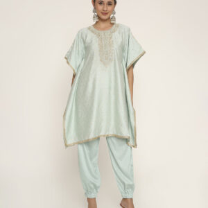 powder green short kaftan with jogger pant