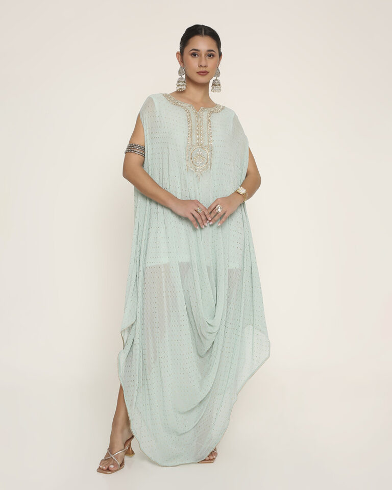 powder green drape kaftan