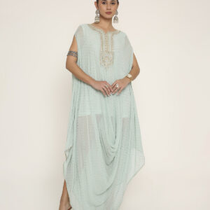 powder green drape kaftan