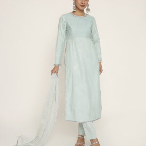 powder green kurti with pant & dupatta