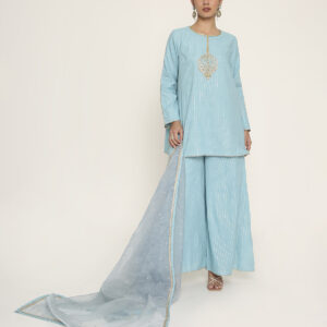 ocean blue kurti with palazzo & dupatta