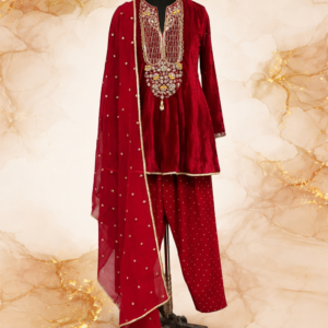 red velvet kurta set